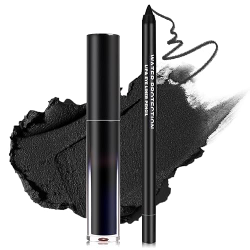 Black Lipstick Black Lip Liner Set Matte Lipstick 2PCS Long Lasting Lip Stain and Lip Liner Set for Halloween Cosplay Goth Makeup