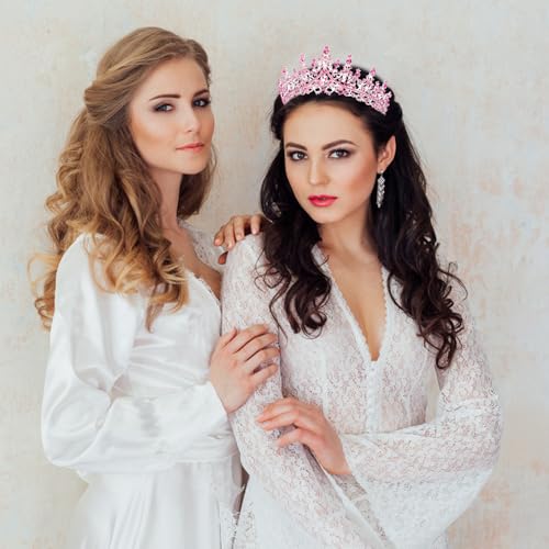 Pink Crystal Tiara Crown with Birthday Sash for Women & Girls