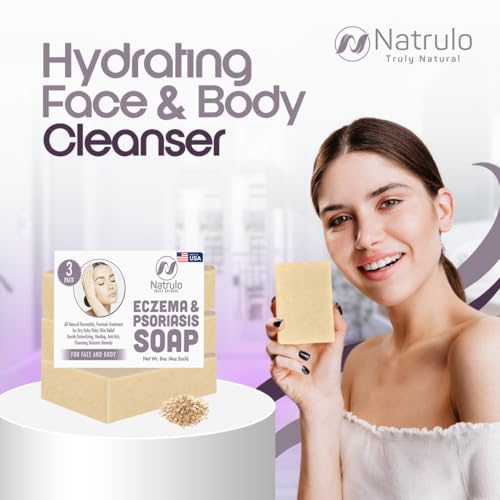 Eczema Soap Bar for Face and Body ? All Natural Dermatitis, Psoriasis Treatment for Dry Itchy Flaky Skin Relief ? Gentle Detoxifying, Healing, Anti-Itch, Cleansing Skin Care Remedy ? Made in USA