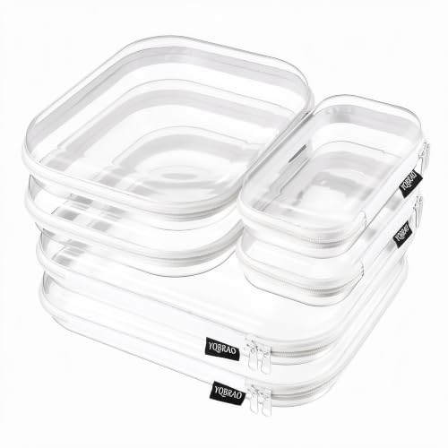 6 Pack Clear Hard Shell Storage Pouches - TSA Approved Organizer