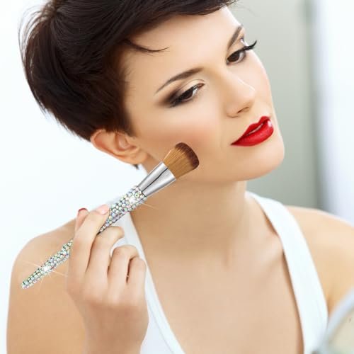 Rtteri 13 Pcs Rhinestone Silver Makeup Brushes Set Bling Crystal Professional Face Cosmetics Blending Liquid Foundation Powder Concealer Eye Shadows Make up Beauty Tool Glitter with Holder