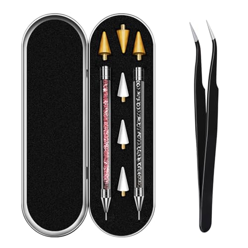 Dual-End Rhinestone Picker Tool Set with Wax Pens & Tweezers for Nail Art