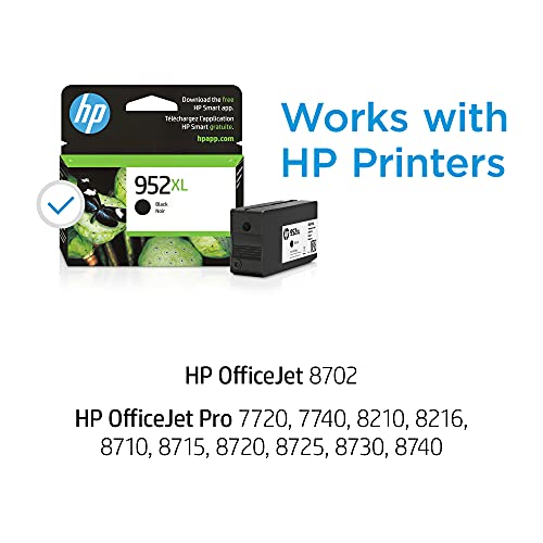 HP 952XL Black High-yield Ink Cartridge | Works with HP OfficeJet 8702, HP OfficeJet Pro 7720, 7740, 8210, 8710, 8720, 8730, 8740 Series | Eligible for Instant Ink | F6U19AN