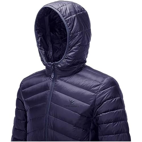 CAMEL CROWN Men Packable Down Jacket Hooded Lightweight Puffer Insulated Coat for Travel Outdoor Hiking