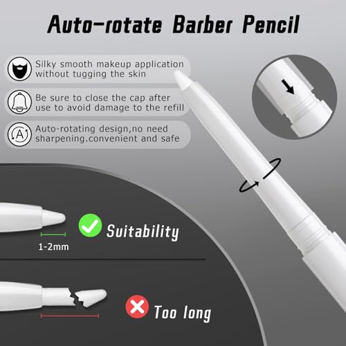 Noerrors 12Pcs White Barber Pencil Set for Lineup Magic Hairline Pencils Beard Guide Pen Barber Chalk for Beard Hair Design Rotatable Retractable Edge Hair Trace Shaping Makeup Tool for Men