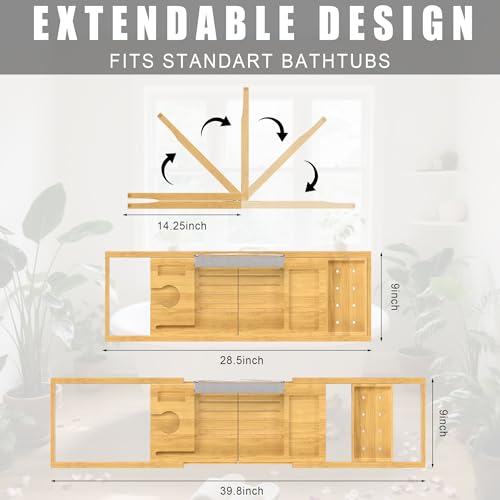 Bamboo Bathtub Tray Caddy | Expandable Bath Organizer