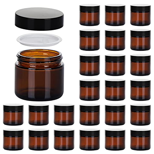 2oz Amber Glass Jars with Lids, 24 Pack Cosmetic Containers
