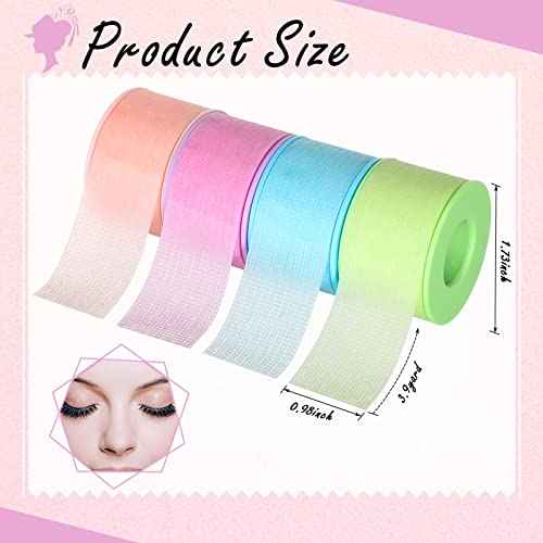 Nuanchu 4 Rolls Lash Tape for Eyelash Extensions Breathable Eyelash Tape for Extensions Adhesive Microporous Lash 0.98 Inch x 3.9 Yard/Roll(Colorful)