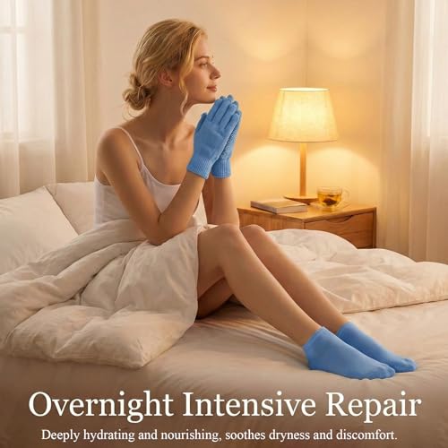 8 PCS Moisturizing Gloves and Socks,Gel Spa Moisturizing Therapy Sock&Glove,Night Gloves for Dry Hands Women£¬Heal Eczema,Repairing Dry Cracked, Hands Feet Skin Care Gloves Socks Set for Woman