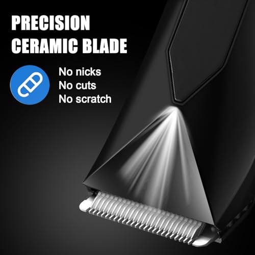 Men's Electric Body & Ball Hair Trimmer, 4-in-1 Ceramic Blade, Waterproof, Type C Charging, Black