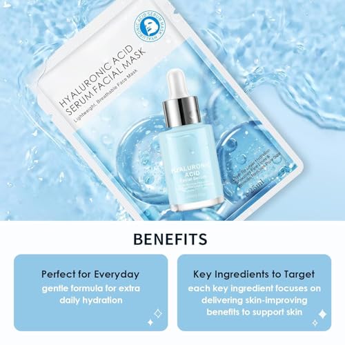 IREV Hyaluronic Acid Face Masks Skincare, Hydrating Facial Masks, Deep Moisturizing Face Mask for All Skin Types, Facial Sheet Mask for Women Skin Care, Smoothing Rejuvenating 10 Pack