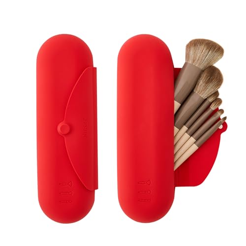 Silicone Makeup Brush Holder£¬Travel Makeup bag-Soft Portable Cosmetic Face Brushes Holder£¬Large Travel Makeup Brush Case with Anti-Fall Out Magnetic Closure