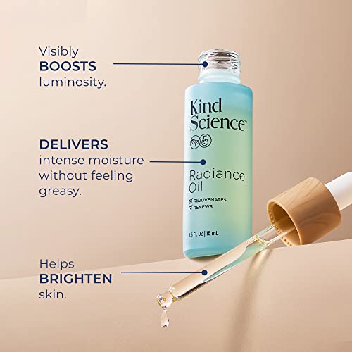 Kind Science Radiance Face Oil - Hydrating with Vitamin E, C & A, Bakuchiol, Jojoba & Moringa Oil - Anti Aging to Give Skin a Fresh, Dewy Look - Vegan, Paraben Free, Cruelty Free, 0.5 fl oz