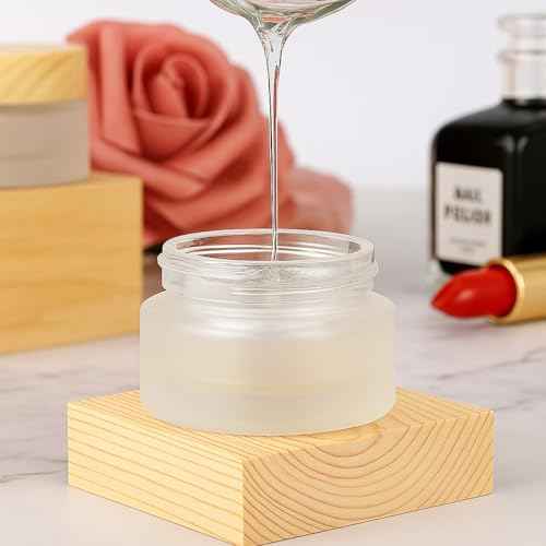 16Pcs 1oz & 1.7oz Glass Cosmetic Containers with Wood Grain Lids ? Refillable Frosted Glass Jars, Leakproof Cream Containers for Travel, Body Scrub, Lotion, Lip Scrub, DIY Skincare£¨50ml/30ml£©