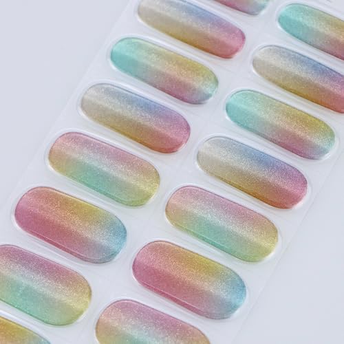 JMEOWIO Semi Cured Gel Nail Strips - Cat Eye Design, 20 Pack