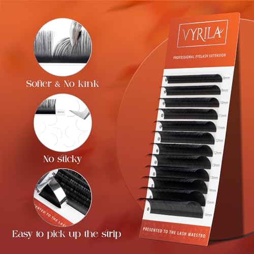 Eyelash Extension-VYRILA Cashmere Volume Lash Extensions D CC Curl 0.03-0.05mm thickness,Matte Black Soft Individual Lashes, Professional Lash Supplies for Eyelash Tech (D 0.05 14mm)