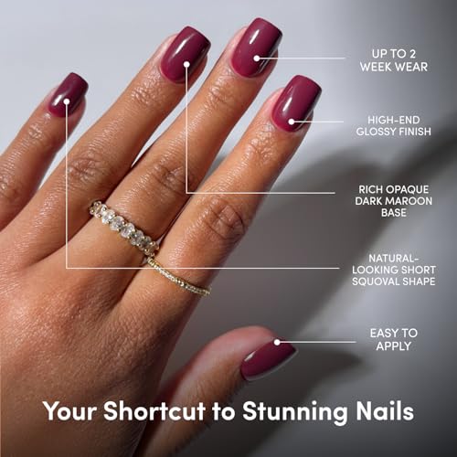 Glamnetic Short Squoval Press On Nails - Dark Maroon Glossy Finish