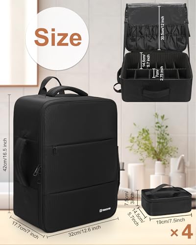 Relavel Extra Large Makeup Backpack with 4 Clear Bags & Brush Storage