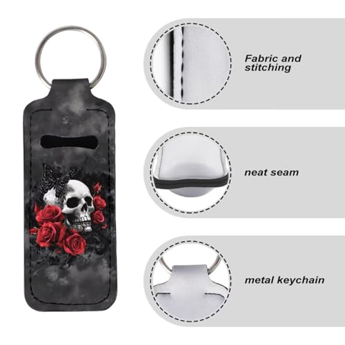 Red Rose Skull Chapstick Holder Keychain Clip
