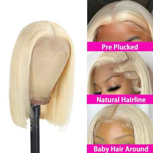 613 Blonde Short Bob Wig Human Hair 13x4 HD Transparent Lace Front Wigs Human Hair Pre Plucked with Baby Hair Glueless Wigs Human Hair 180% Density Straight 613 Bob Wigs for Women 8 Inch
