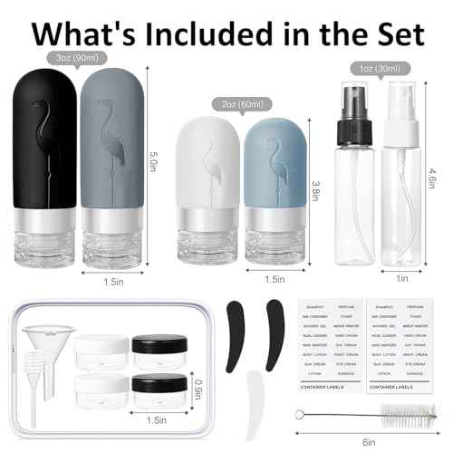 Empty 3 oz Travel Size Bottles Toiletries Containers for Toiletries Liquids£¬Small Silicone Mini Refillable Leak Proof TSA Approved Travel Bottles for Creams Shampoo and Conditioner Traveling