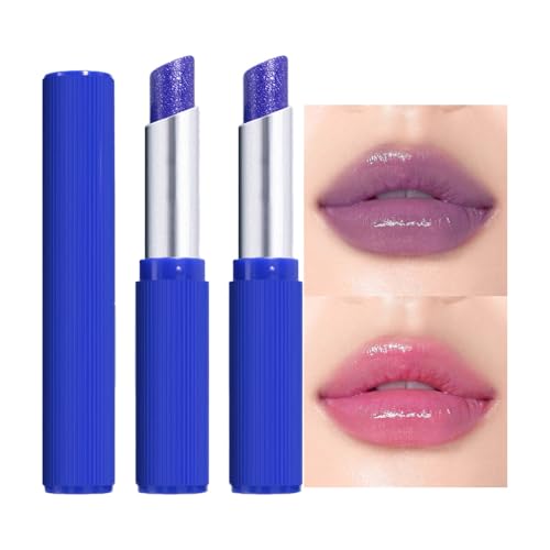 BINGBRUSH 2pcs Blue Magic Color Changing Lipstick,Shimmer Blue to Pink, Long Lasting & Moisturizing Lip Balm, Waterproof & Temperature-Activated Lipstick For Women (2 Count (Pack of 1))