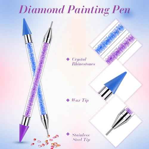 Tatuo 2 Pcs Nail Rhinestone Picker Tool Dual Ended Wax Pen Gem Picker Tool Dotting Pen for Nail Art DIY Rhinestones Dotting Gems Stones Crystals and Charms(Purple, Blue)