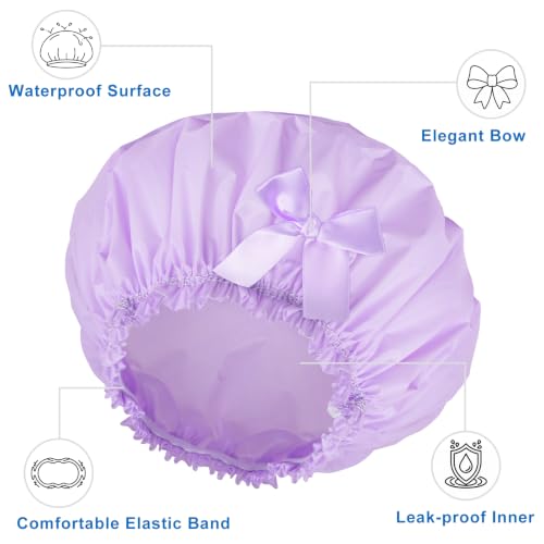 Large Waterproof Shower Cap for Women - 4 Pack, White Pink Purple Light Coffee