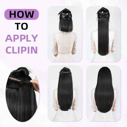 Clip in Hair Extensions Real Human Hair,100% Seamless Remy Human Hair Straight,Clip Extensions for Women, 8pcs Per Set with Double Weft,1B Natural Black,18inch 100g/3.5oz