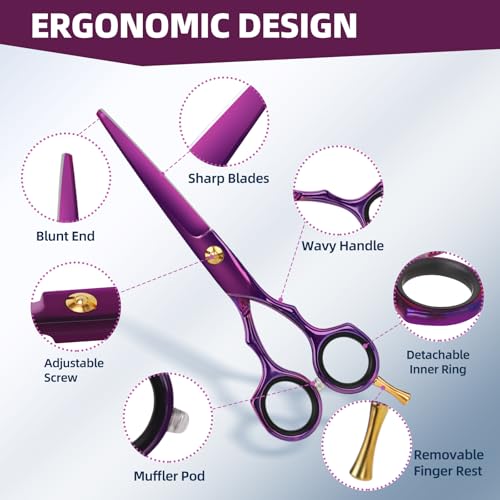 Professional Hair Cutting Scissors Set - 9 PCS with 6.5" Thinning & Straight Shears
