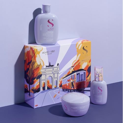 Alfaparf Milano Semi di Lino Smooth Gift Set for Rebel and Frizzy Hair - Sulfate Free Shampoo, Hair Mask and Smoothing Cream - Anti Frizz Control