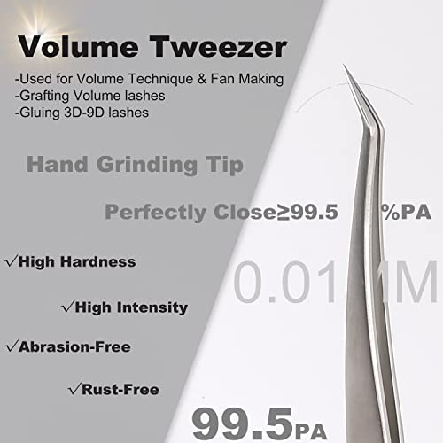 Pafason Stainless Steel Eyelash Extension Tweezers Set-Precision Tweezers for Grafting 2D-9D Volume & Individual False Lashes Extensions with PU Leather Case