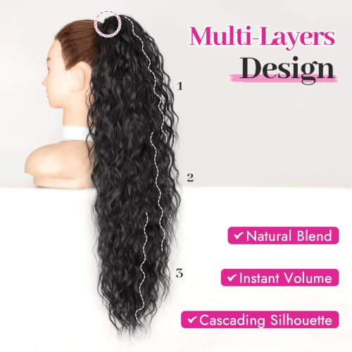 KooKaStyle 30 Inch Curly Ponytail Extension Drawstring Black