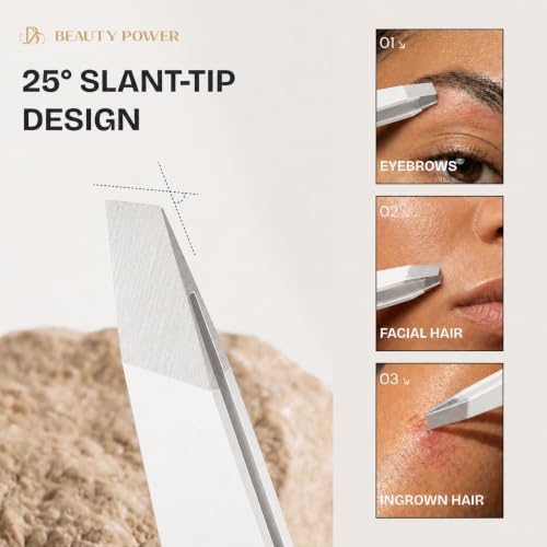 Beauty Power Slant Tip Precision Tweezers - Stainless Steel