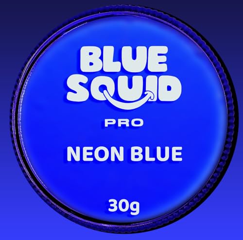 Blue Squid PRO Face Paint - Professional Water Based Single Cake Facepaint & Body Paints - SFX Makeup, Kids Adults Face Painting for Costume, Halloween, Cosplay - Neon Blue 30g / 1oz