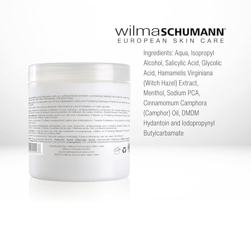 Wilma Schumann Purifying Astringent Pads for Face, Skin Exfoliating Pads with Salicylic Acid, Pack of 60