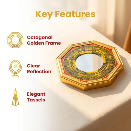 Feng Shui Bagua Mirror Set with Concave Mirror, Coins & Gourd