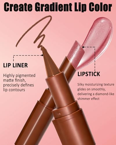 Brown Matte Lip Liner & Nude Glitter Lipstick Combo Set