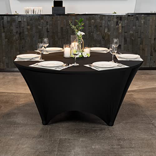 Restaurantware Table Tek 72 x 30 Inch Round Table Covers 1 Washable Spandex Tablecloths - Wrinkle-Free Durable Black Polyester Fitted Tablecloths for Parties Banquets or Weddings