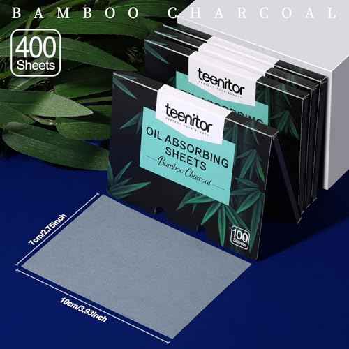Teenitor 400 Counts Oil Blotting Papers for Face, Bamboo Charcoal Oil Absorbing Sheets for Oily Skin, Oil Blotting Sheets for Face, Oil Absorbent Pads Blotter Paper, Oil Face Wipes Large 10cmx7cm