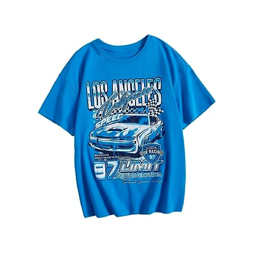 WDIRARA Girl's Car Letter Graphic Print Round Neck Short Sleeve Tee Summer Casual T Shirt