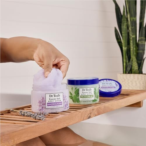 Dr Teal's Pure Epsom Salt Body Scrub, Soothe & Sleep with Lavender Essential Oils, 16 oz (Pack of 3) (Packaging May Vary)