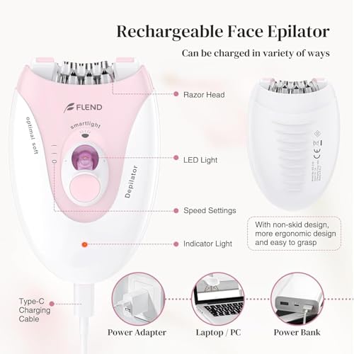 Epilator, Epilators Hair Removal for Women - 2-Speed Epilator with Massage Pad, Rechargeable LED Hair Removal Device for Face/Bikini/Arms/Legs/
