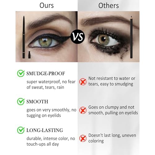 Black+Brown+Nude Waterline Eyeliner Pencil, Cream Gel Eye Liner Pencils for Older Women, Waterproof Smudge-Proof Retractable Eyeliner Pen, Long Lasting, Water Line Eye Liner for Sensitive Eyes-3Pcs
