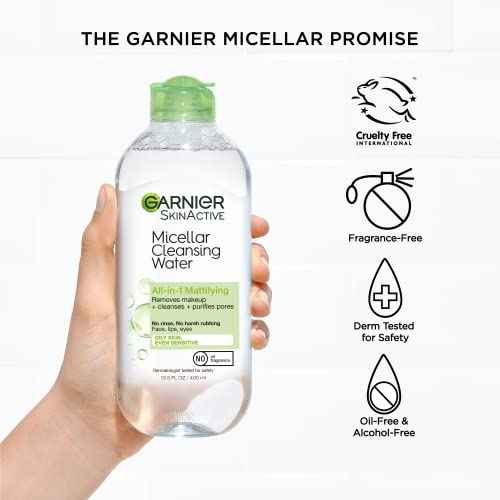 Garnier Micellar Water for Oily Skin, Facial Cleanser & Makeup Remover, Mattifying, For All Skin Types, Vegan, Cruelty Free, 13.5 Fl Oz (400mL), 1 Count