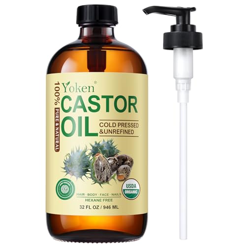 Yoken Organic Castor Oil 32oz - Pure Cold Pressed, EWG Verified