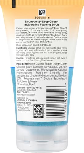 Neutrogena Deep Clean Invigorating Foaming Facial Scrub with Glycerin, Cooling & Exfoliating Gel Face Wash to Remove Dirt, Oil & Makeup, 4.2 fl. oz