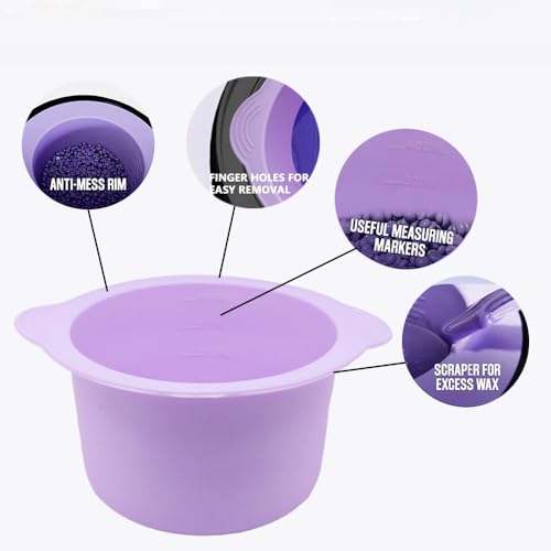 2pcs Silicone Wax Warmer Liner & 50 Pcs Waxing Sticks Body Hair & 50 Pcs Protective Collars Ring Removal Sticks Applicator Easy to Clean Non-Stick Wax Pot Silicone Bowl