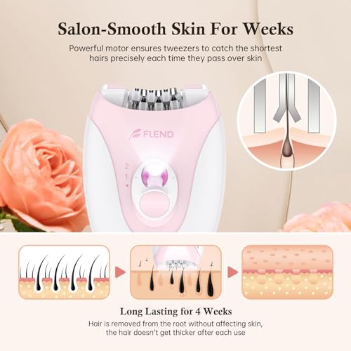 Epilator, Epilators Hair Removal for Women - 2-Speed Epilator with Massage Pad, Rechargeable LED Hair Removal Device for Face/Bikini/Arms/Legs/