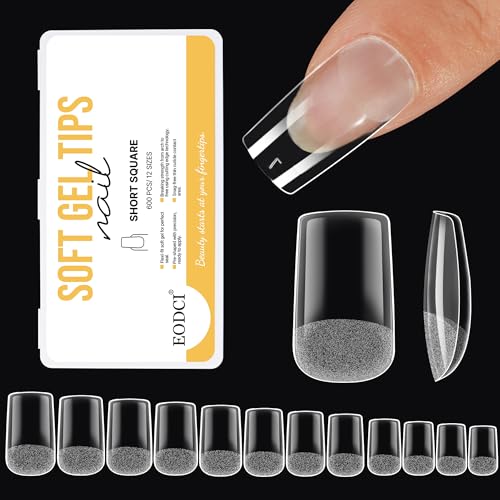 Short Square Gel Nail Tips 600Pcs Full Cover Clear